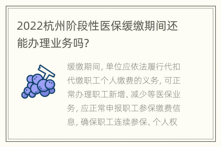2022年杭州阶段性医保缓缴期间还能办理业务吗？ 
